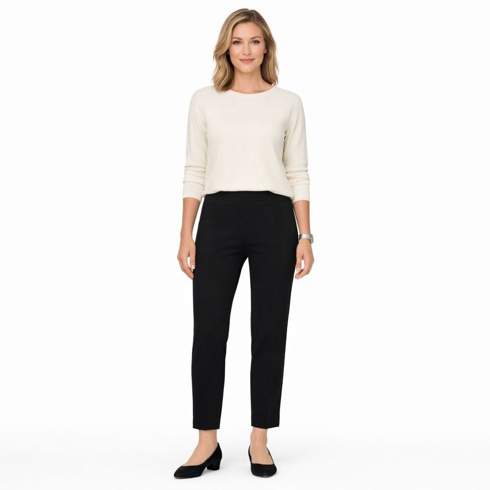 EILEEN FISHER Black Pull on Pants Women LARGE Stretch Ankle Slim USA MADE F17TK